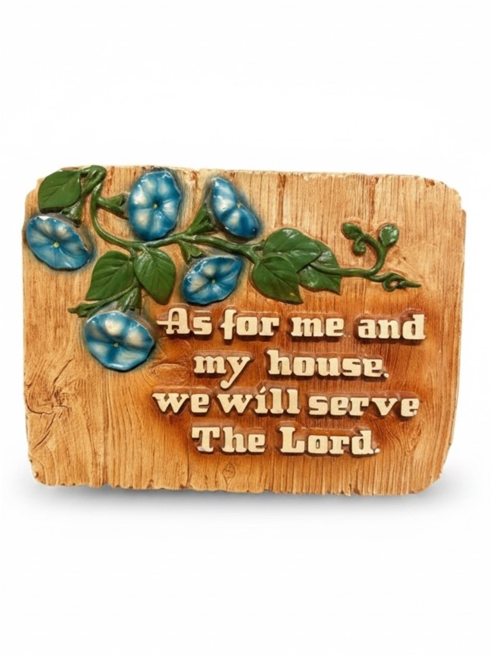 Vintage Chalkware Wall Plaque – Morning Glories & Bible Verse